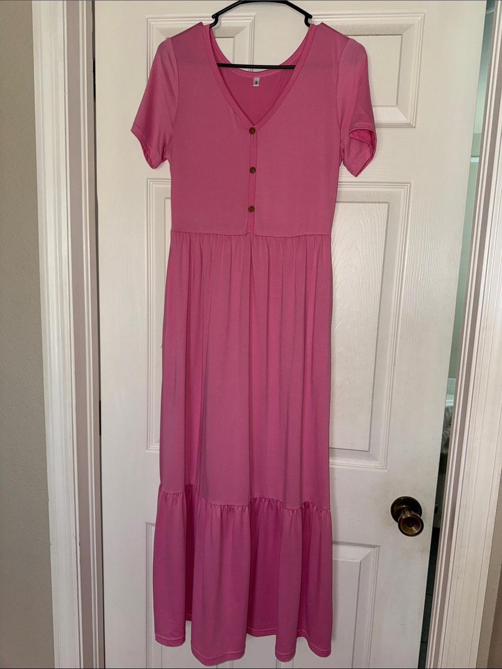 Amazon Pink V-Neck Button-Front Maxi Dress